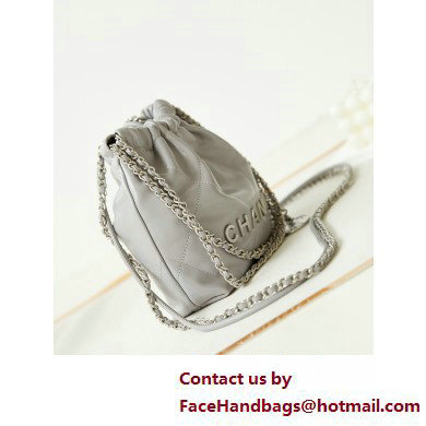 Chanel Shiny Calfskin & Silver-Tone Metal CHANEL 22 Mini Handbag AS3980 Gray - Click Image to Close